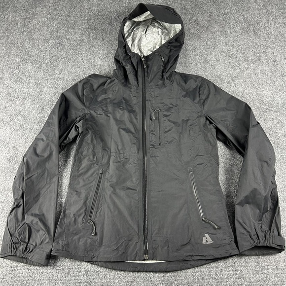Eddie Bauer First Ascent Jacket Mens Medium Black Hooded Rain Whittaker - Picture 1 of 9